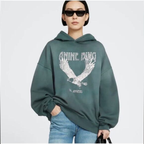 FINAL PRICE NEW Anine Bing Ash Eagle Hoodie in Emerald - Picture 2 of 13